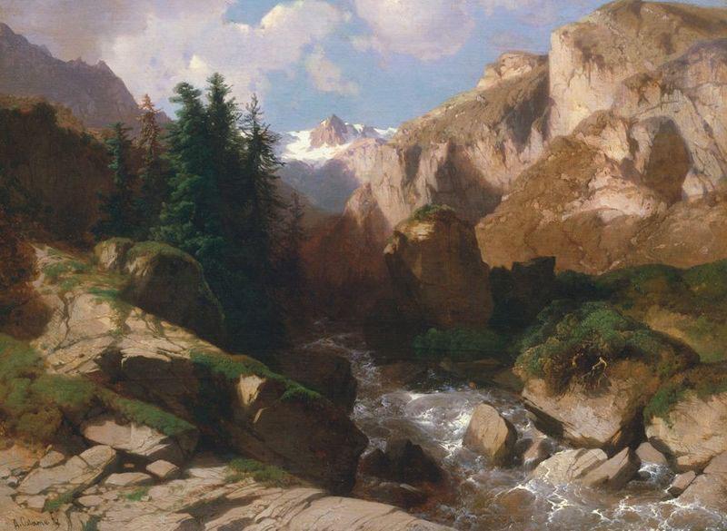 Alexandre Calame Mountain Torrent oil on canvas painting by Alexandre Calame, about 1850-60 oil painting picture